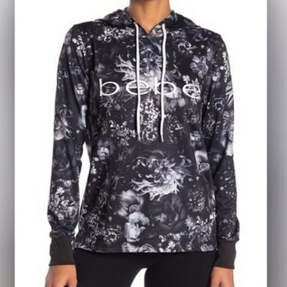 Bebe Sport Black Floral Hoodie with Abstract Print